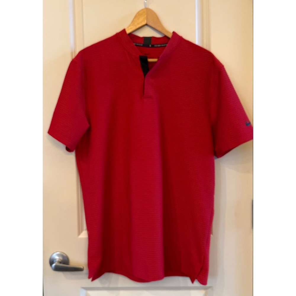 Nike Tiger Woods Collection Dri-FIT Red Ribbed Blade Collar Golf Polo Men Size M